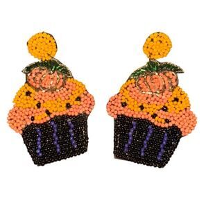 Halloween Pumpkin Cupcake Beaded Earrings/Holiday Earrings/Statement Earrings